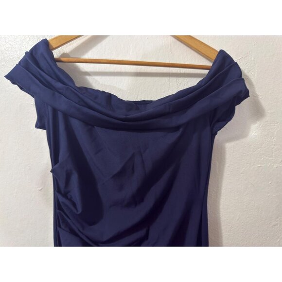 Elegant Navy Blue Maxi Dress Cowl Shoulder - Picture 5 of 6